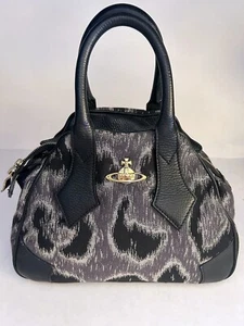 Vivienne Westwood Iconic Orb Yasmin Hand Bag Black/Gray Leopard - Picture 1 of 9