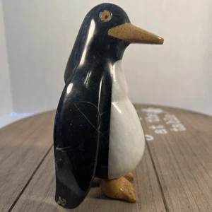 "Pingüino único tallado en mármol de ónix blanco negro 6"" de alto 4"" de ancho, peso pesado 2 libras" - Imagen 1 de 14