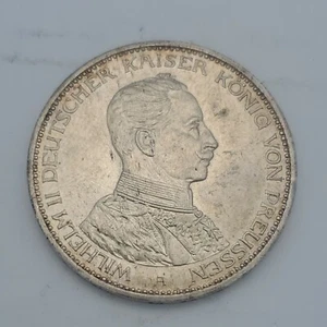 1914. MONEDA DE PLATA DE 3 MARCOS ESTADOS PRUSIANOS ALEMANES REY EMPERADOR GUILHELM II MS+ - Imagen 1 de 5