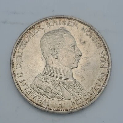 1914. A KAISER WILHELM II KOENIG PRUSSIAN GERMAN STATES 3 Mark SILVER COIN MS+ - Image 1 of 4