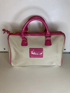 Victoria's Secret Bag Tote Purse Red Love Ed. Cream Canvas Pink Patent Leather - Picture 1 of 21