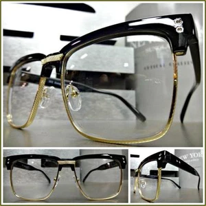 Mens CLASSIC VINTAGE RETRO Style Clear Lens EYE GLASSES Black Gold Fashion Frame - Picture 1 of 8