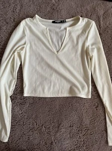 missguided tall top uk12 white ribbed crop top - Picture 1 of 3
