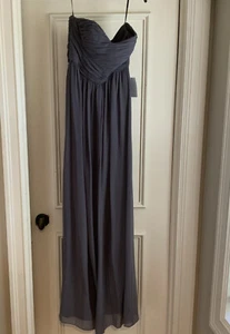 New DONNA MORGAN Strapless Stephanie Gray Chiffon Gown Prom Dress NWT Size 6 - Picture 1 of 11