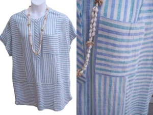 Woman Within NEW tunic top plus size L 18 20 1x 2x LINEN BLD SUMMER blouse shirt - Picture 1 of 12