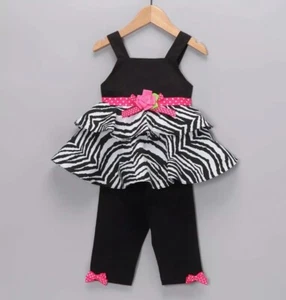 EMILY ROSE GIRL'S ZEBRA PRINT 2 PEICE CAPRI OUTFIT SIZE 4 - Picture 1 of 1
