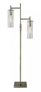 Two Light Modern Floor Lamp Clear Glass Cylinder Shade with Vintage Filament Bul - Picture 1 of 2