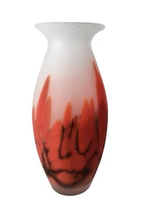 Vtg 90s Art Glass Vase Hand Blown Frosted Orange Black Tarnowiec Poland 11" Tall - Picture 1 of 10