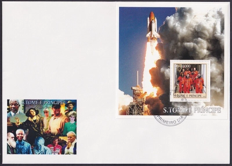 ST THOMAS y PRINCIPE Sc# 1358 FDC S/S de SPACE SHUTTLE COLUMBIA DESASTRE Foto 1 de 1