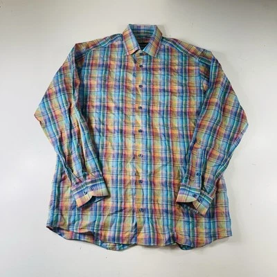 Camisa St Croix de lino con botones L/E colorida a cuadros para hombre talla grande Foto 1 de 4