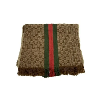 GUCCI Bufanda Seda Marrón Estampado Completo Ancho 33.5cm x Largo Total 180cm Para Hombre Foto 1 de 3