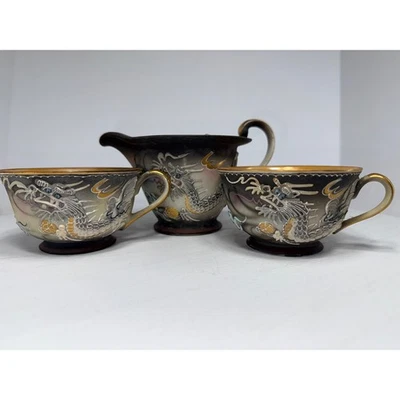 Juego de jarra crema dragón Japón pintada a mano vintage y dos tazas Nikko Foto 1 de 4