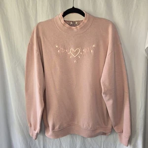 Vintage Top Stitch Heart Embroidered Sweatshirt Women's 2X Pink Made In USA - Picture 1 of 6