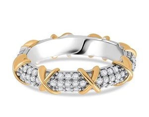 XOXO AAA cubic Zirconia two Tone Band Ring Size M - Picture 1 of 3