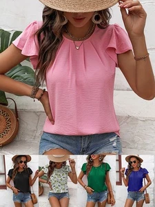 Casual Outing Casual Elegant Top Flutter Sleeve Shirt Comfortable Summer Blouse - Picture 1 of 72