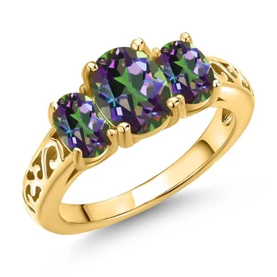 2.78 Ct Oval Green Mystic Topaz 18K Yellow Gold Plated Silver Ring - Image 1 of 4