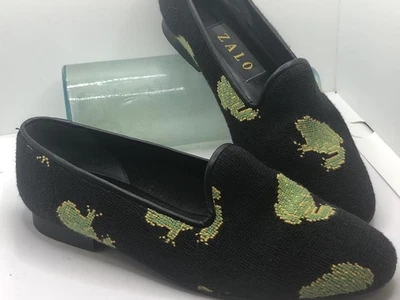 Zapatos Mocasines De Colección Zalo Punta Aguja Verde Patrón Rana Talla 6.5 Hechos en España Foto 1 de 4