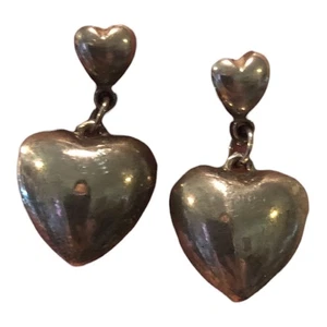 1980s Vintage Silver Heart Drop Earrings 1.5” - Picture 1 of 2