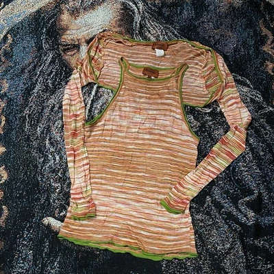 Conjunto de bolero tejido malla a rayas Missoni Bella Sherbet vintage encogerse de hombros y top Foto 1 de 4