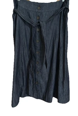 Talbots Dark Denim Knee Length Skirt With Tie Belt & Side Pockets 14 - Image 1 of 4