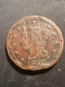 1850 Large Cent Coin XF details Damaged Obverse Free Shipping Lot #1078 - Picture 1 of 4