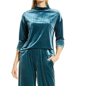 NORDSTROM Top de Terciopelo Cuello Simulado, Lujoso Top de Fiesta Vacaciones, Verde azulado, Mediano, Nuevo con Etiquetas - Imagen 1 de 12