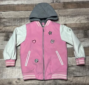 OshKosh B'Gosh Jacket Girl's Size 6 Pink Hooded Full Zip Cat Star Heart Osh Kosh - Picture 1 of 15