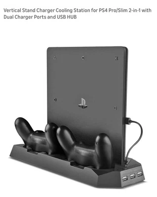 Estación de enfriamiento de cargador de soporte vertical para PS4 Pro/Slim 2 en 1 con cargador doble Foto 1 de 4
