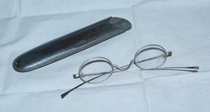 Bürgerkrieg Brille | *Antik* Silberfarben Drahtgestell Gläser + Etui - Bild 1 von 6