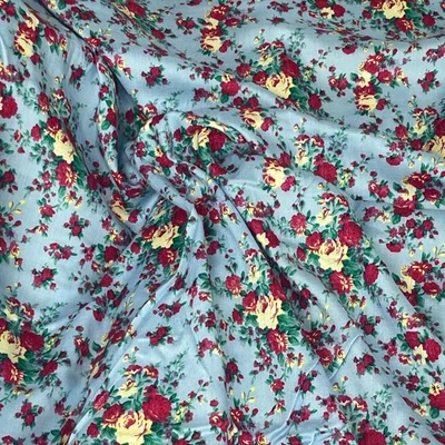 8m BABY BLUE Summer Dress VISCOSE Floral Fabric Flowers Blouse Skirt Maxi 54” - Image 1 of 4