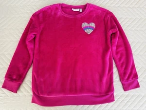 Childrens Place Fuchsia Sequin Heart Furry Sherpa Sweatshirt Top Size XL 14 - Picture 1 of 11
