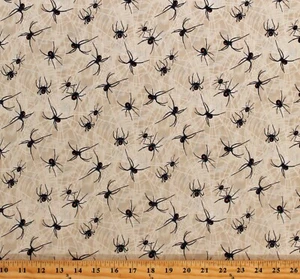 Cotton Spiders Black Widows Bugs Spiderwebs Tan Fabric Print by the Yard D485.59 - Picture 1 of 1