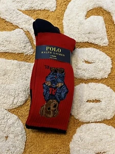 Polo Ralph Lauren USA Flag Sweater Bear Socks Red Mens Size 6-12.5 2 PAIRS NEW - Picture 1 of 3
