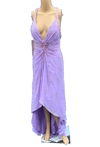 Affinity Bridals ~ Lilac Chiffon Plunge V-Neck Sequins Hi-Low Gown 6 NEW $279 - Picture 1 of 14
