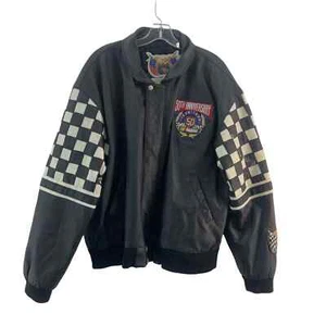 Vintage 50th Anniv Nascar Jeff Hamilton Black Leather Bomber Jacket Men 2XL - Picture 1 of 12