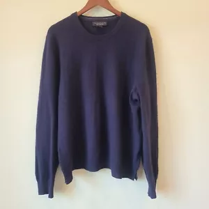 Bloomingdale's Mens 100% Cashmere Pullover Sweater Navy Size XL Elbow Patches - Picture 1 of 11