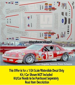 NASCAR DECAL #15 MOTORCRAFT 1987 FORD THUNDERBIRD RICKY RUDD 1/24 - Picture 1 of 4
