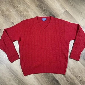 Pendleton Cable Knit Sweater Mens Size XL Red Pullover V Neck Lambs Wool - Picture 1 of 9