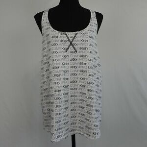 Calvin Klein Sleepwear Women's White Logo Printed Razorback Tank Sleep Top Size 