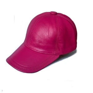 Rose Pink Real Sheepskin Leather Baseball Cap Sports Visor - Picture 1 of 6
