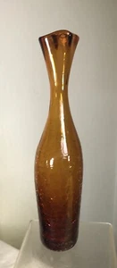VINTAGE BLENKO GLASS BOTTLE VASE JOEL MYERS HONEY CRACKLE 10.5" - Picture 1 of 4