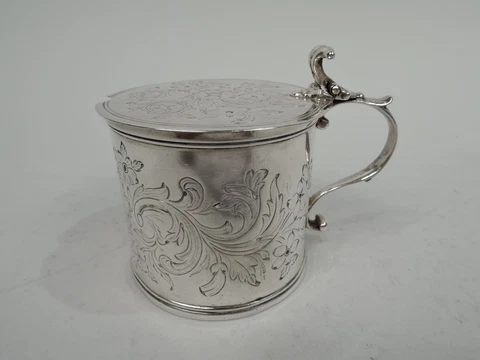 George III Mustard Pot Antique Georgian Condiment English Sterling Silver 1770 Cover