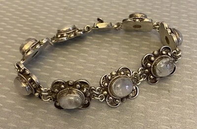 Brazalete Cabujón Labradorita Plata de Ley 925 Grueso 8" Largo 37g Vintage Foto 1 de 4