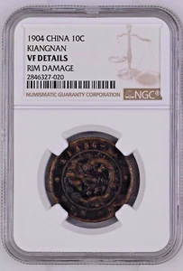 1904 CHINA 10 CASH KIANGNAN NGC VF DETAILS RIM DAMAGE - Picture 1 of 4