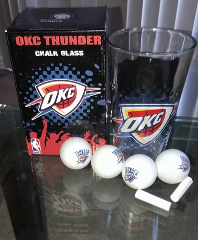BEER PONG - OKLAHOMA CITY THUNDER NBA Sports Crate Chalk Glass, NIB Cover