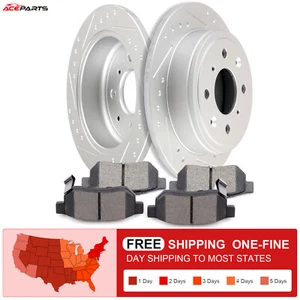 FOR INTEGRA HONDA CIVIVC CRX PRELUDE REAR DRILLED BRAKE ROTORS AND CERAMIC PADS - Picture 1 of 8