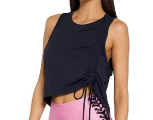NWT Koral  Trinket Crepe Tank Top Cinch Front Size S Small Black - Picture 1 of 4