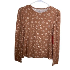 Wonder Nation T-Shirt Girl's XL Brown Floral Long Sleeve Ribbed Shirt Top NWT - Picture 1 of 9