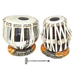 Indisches traditionelles Musikinstrument Metall Chrom Bajan Sheesham Dayan TablaSet - Bild 1 von 12