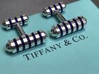 Tiffany & Co Paloma Picasso Sterling Silver Groove Blue Enamel CuffLinks /w Box